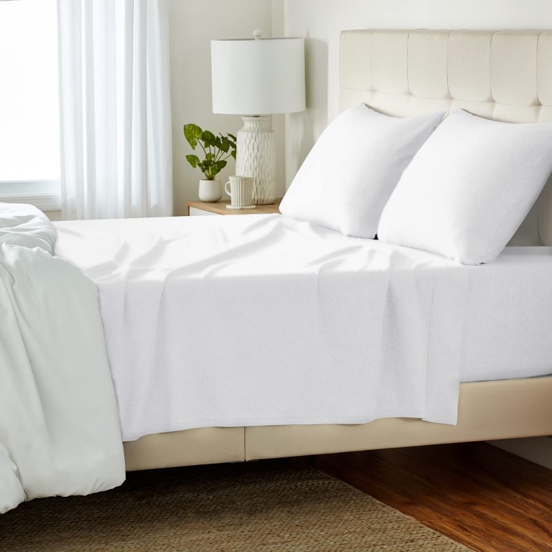 Cotton Jersey 4-Piece Bed Sheet Set, Queen, White, Solid