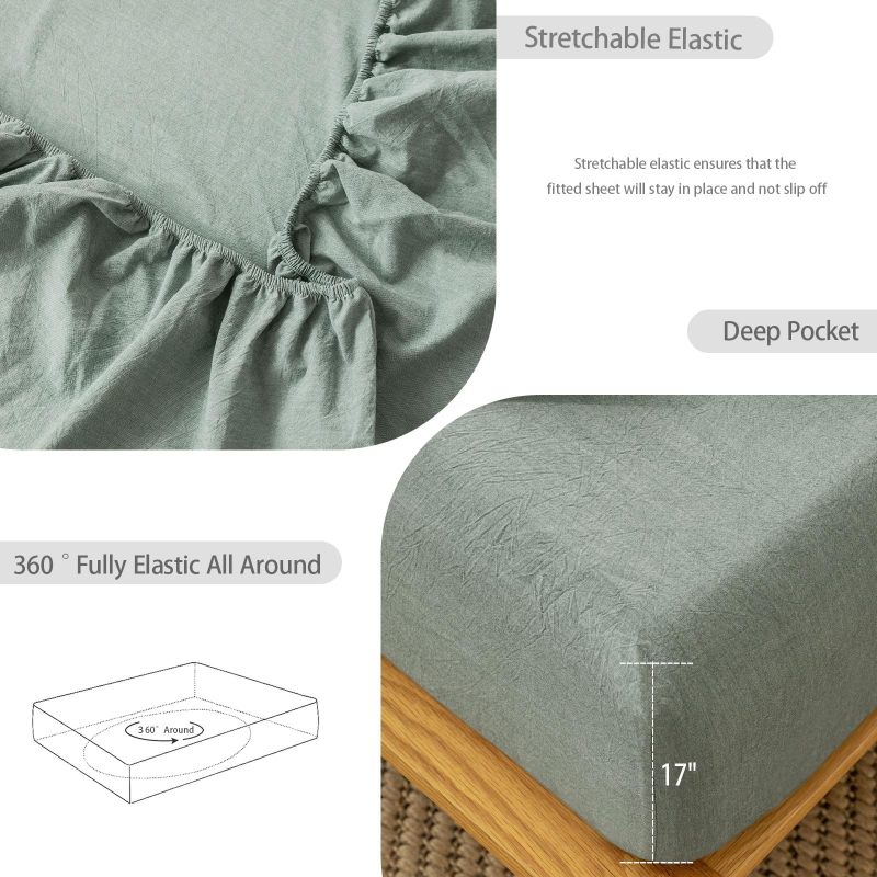 1   MooMee Bedding Sheet Set 100% Washed Cotton Linen Like Textured Breathable Durable Soft Comfy (Dark Grey, King)
