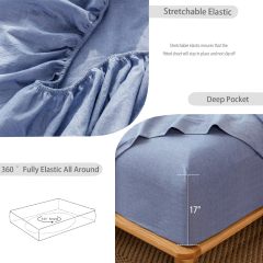 1   MooMee Bedding Sheet Set 100% Washed Cotton Linen Like Textured Breathable Durable Soft Comfy (Dark Grey, King)