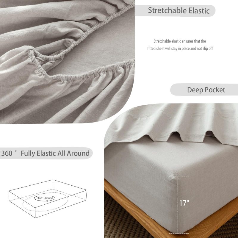 1   MooMee Bedding Sheet Set 100% Washed Cotton Linen Like Textured Breathable Durable Soft Comfy (Dark Grey, King)