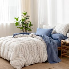 1   MooMee Bedding Sheet Set 100% Washed Cotton Linen Like Textured Breathable Durable Soft Comfy (Dark Grey, King)