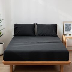 1   MooMee Bedding Sheet Set 100% Washed Cotton Linen Like Textured Breathable Durable Soft Comfy (Dark Grey, King)
