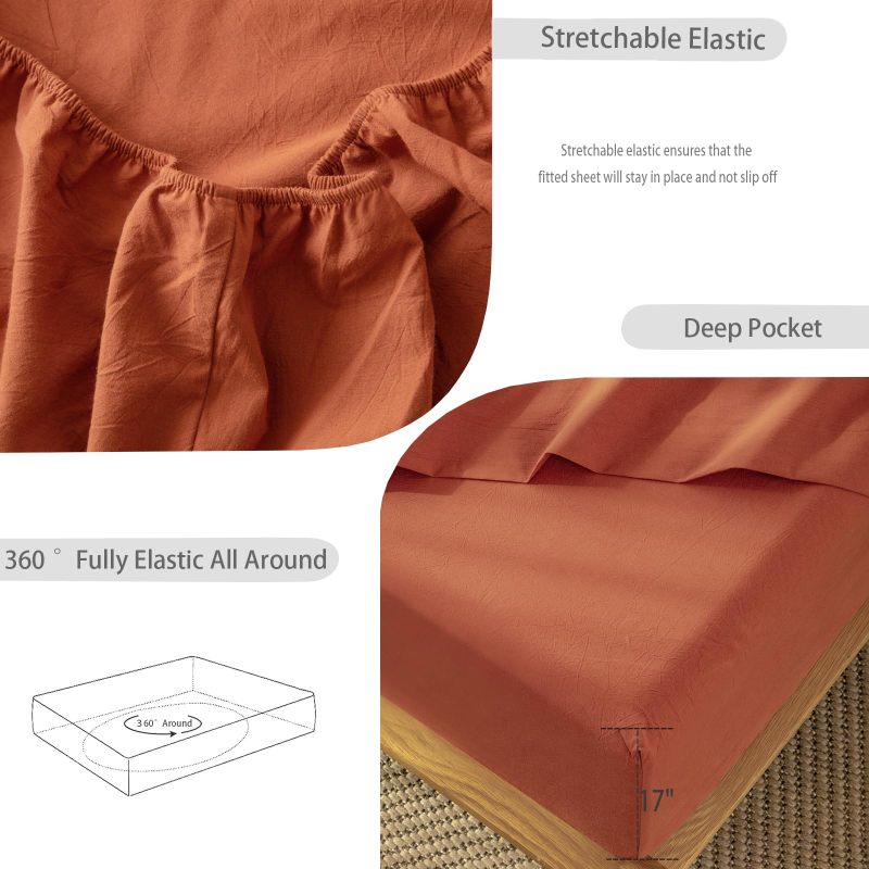 1   MooMee Bedding Sheet Set 100% Washed Cotton Linen Like Textured Breathable Durable Soft Comfy (Dark Grey, King)