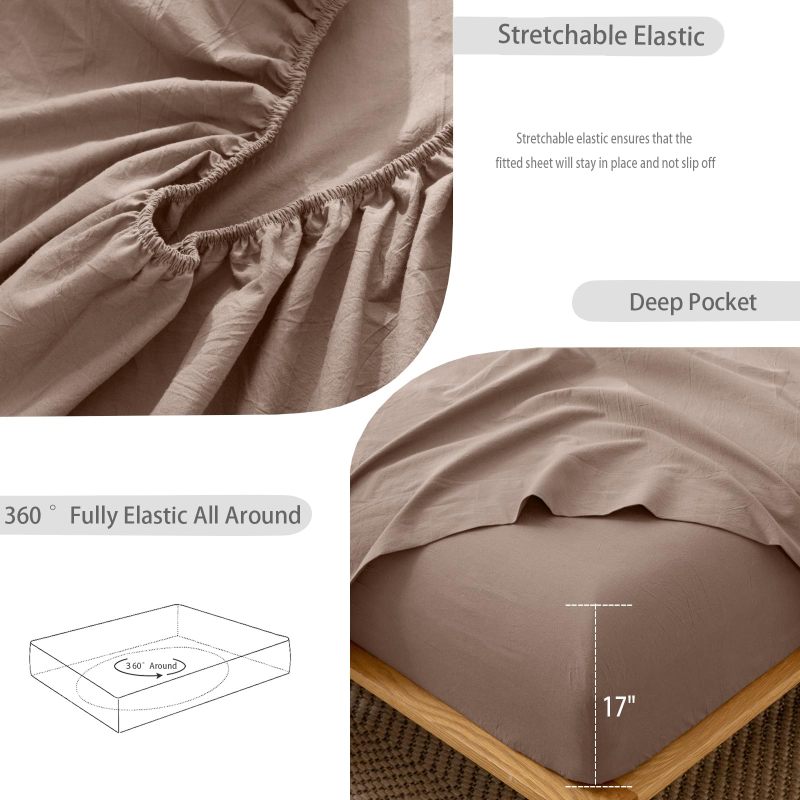 1   MooMee Bedding Sheet Set 100% Washed Cotton Linen Like Textured Breathable Durable Soft Comfy (Dark Grey, King)