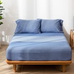 1   MooMee Bedding Sheet Set 100% Washed Cotton Linen Like Textured Breathable Durable Soft Comfy (Dark Grey, King)