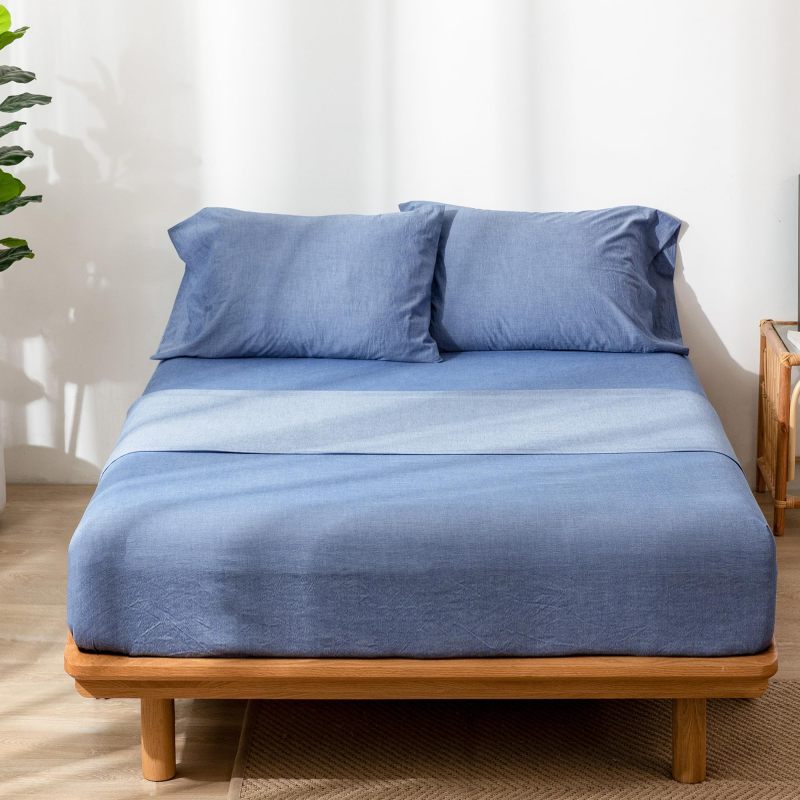1   MooMee Bedding Sheet Set 100% Washed Cotton Linen Like Textured Breathable Durable Soft Comfy (Dark Grey, King)