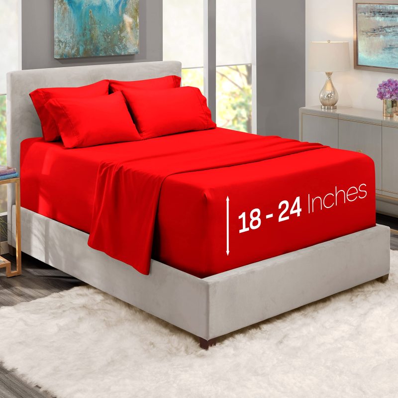 1Extra Deep Pocket King Size Sheets Sets - Fits Mattress 18-24 Inches Deep - Extra Deep Pocket Sheets - 6 Piece King Size Sheets - King Sheets Deep Pocket - Grey Sheets