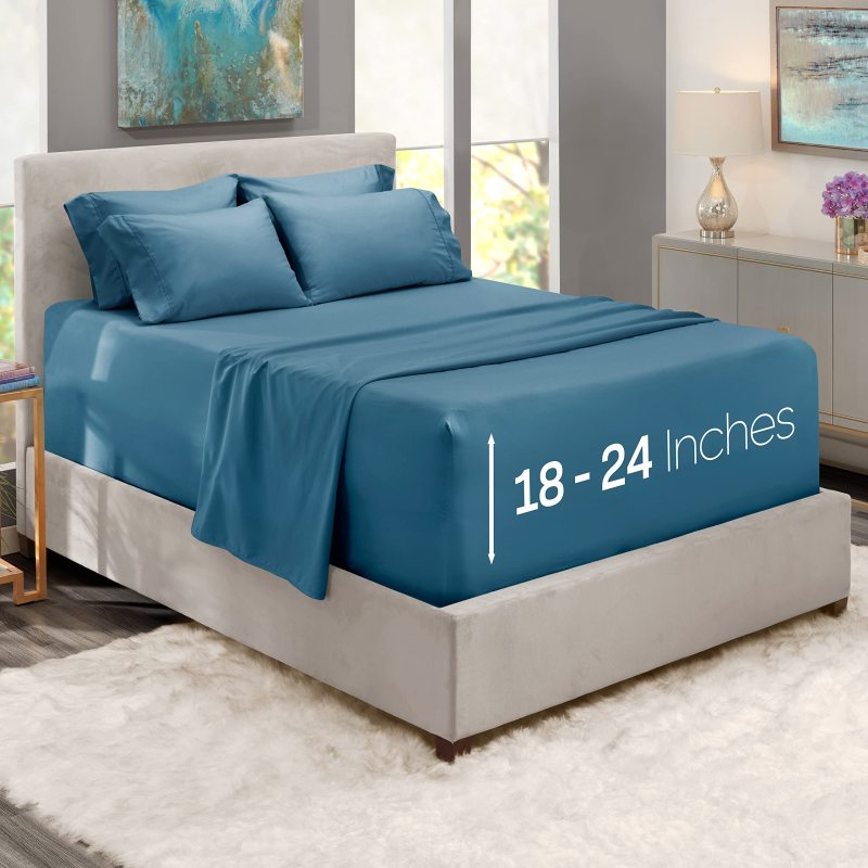 1Extra Deep Pocket King Size Sheets Sets - Fits Mattress 18-24 Inches Deep - Extra Deep Pocket Sheets - 6 Piece King Size Sheets - King Sheets Deep Pocket - Grey Sheets