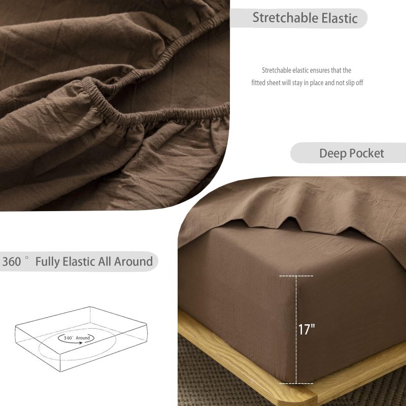1   MooMee Bedding Sheet Set 100% Washed Cotton Linen Like Textured Breathable Durable Soft Comfy (Dark Grey, King)