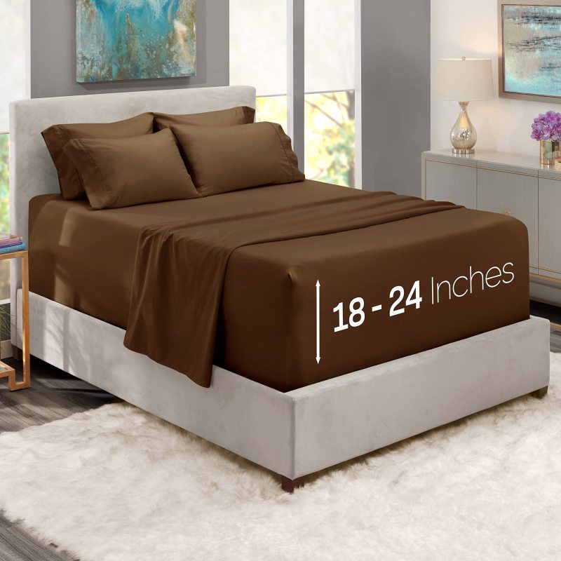 1Extra Deep Pocket King Size Sheets Sets - Fits Mattress 18-24 Inches Deep - Extra Deep Pocket Sheets - 6 Piece King Size Sheets - King Sheets Deep Pocket - Grey Sheets