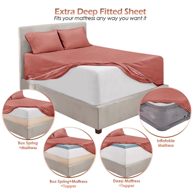 1Extra Deep Pocket King Size Sheets Sets - Fits Mattress 18-24 Inches Deep - Extra Deep Pocket Sheets - 6 Piece King Size Sheets - King Sheets Deep Pocket - Grey Sheets