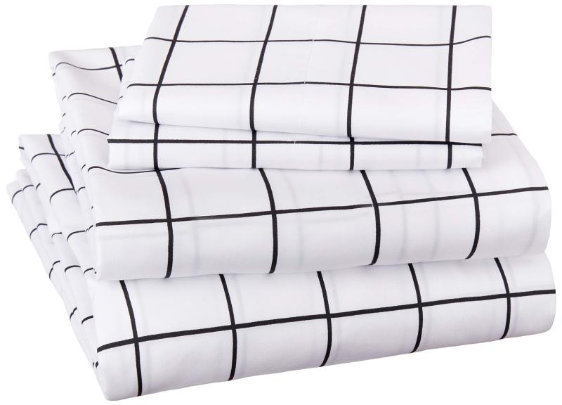 改Amazon Basics Soft Microfiber 4-Piece Bed Sheet Set with Elastic Side Pockets, Full, Black Grid, Geometric