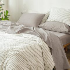1   MooMee Bedding Sheet Set 100% Washed Cotton Linen Like Textured Breathable Durable Soft Comfy (Dark Grey, King)