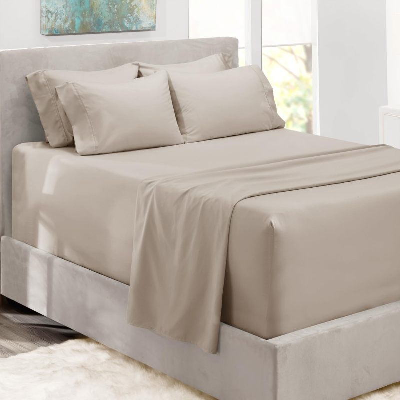 1Extra Deep Pocket King Size Sheets Sets - Fits Mattress 18-24 Inches Deep - Extra Deep Pocket Sheets - 6 Piece King Size Sheets - King Sheets Deep Pocket - Grey Sheets