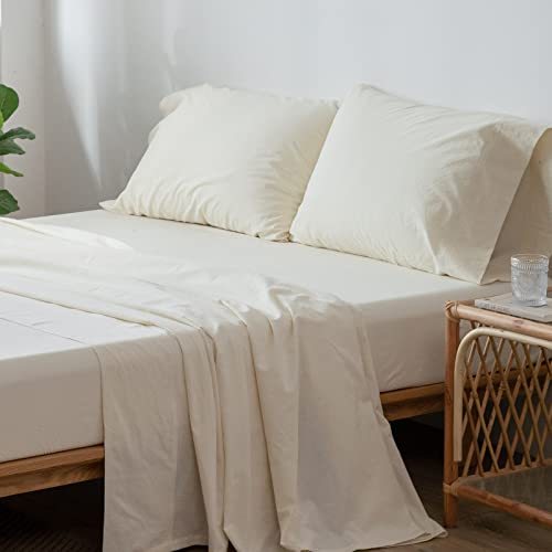 1   MooMee Bedding Sheet Set 100% Washed Cotton Linen Like Textured Breathable Durable Soft Comfy (Dark Grey, King)