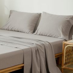 1   MooMee Bedding Sheet Set 100% Washed Cotton Linen Like Textured Breathable Durable Soft Comfy (Dark Grey, King)