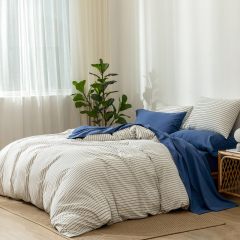 1   MooMee Bedding Sheet Set 100% Washed Cotton Linen Like Textured Breathable Durable Soft Comfy (Dark Grey, King)