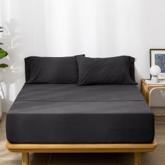 1   MooMee Bedding Sheet Set 100% Washed Cotton Linen Like Textured Breathable Durable Soft Comfy (Dark Grey, King)