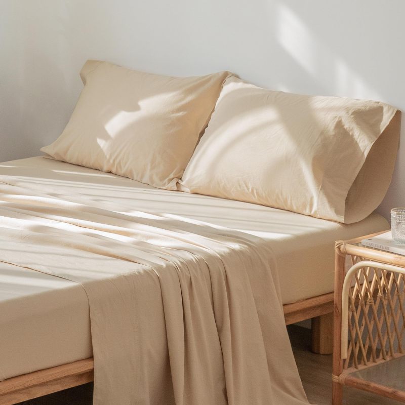 1   MooMee Bedding Sheet Set 100% Washed Cotton Linen Like Textured Breathable Durable Soft Comfy (Dark Grey, King)