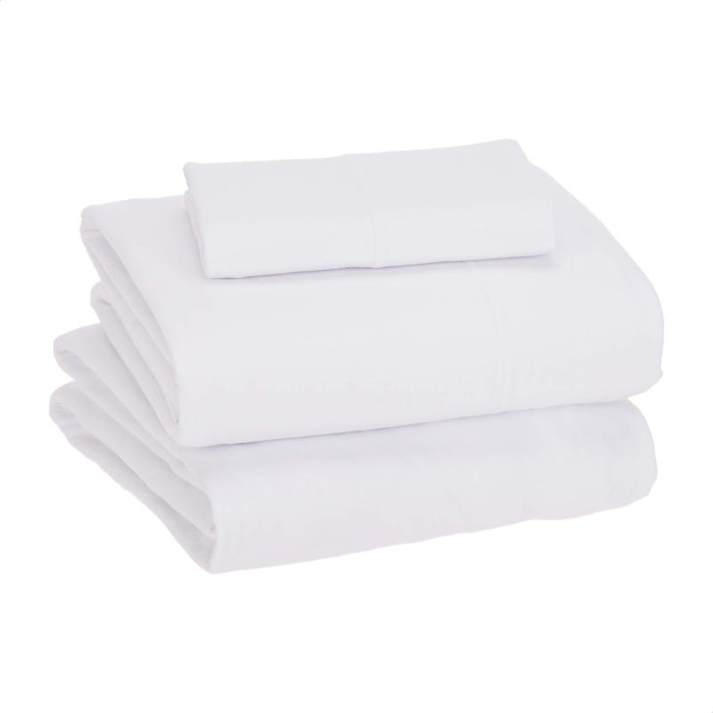 Cotton Jersey 4-Piece Bed Sheet Set, Queen, White, Solid