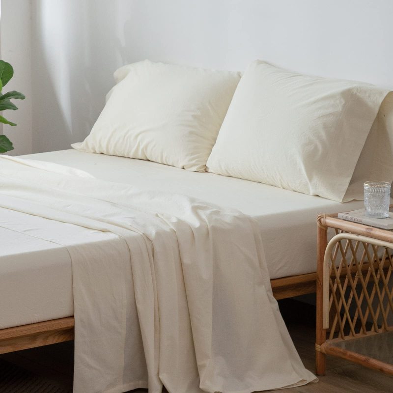 1   MooMee Bedding Sheet Set 100% Washed Cotton Linen Like Textured Breathable Durable Soft Comfy (Dark Grey, King)