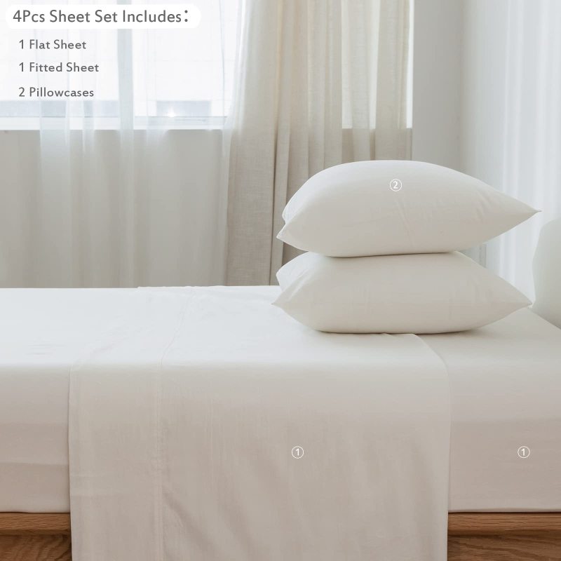 1   MooMee Bedding Sheet Set 100% Washed Cotton Linen Like Textured Breathable Durable Soft Comfy (Dark Grey, King)