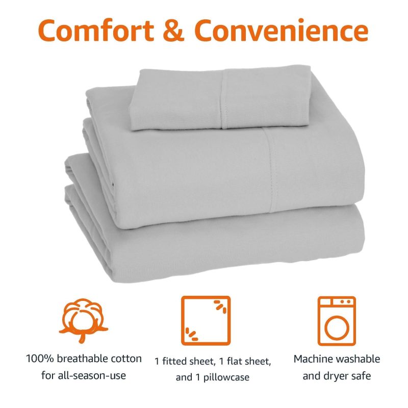 Cotton Jersey 4-Piece Bed Sheet Set, Queen, White, Solid