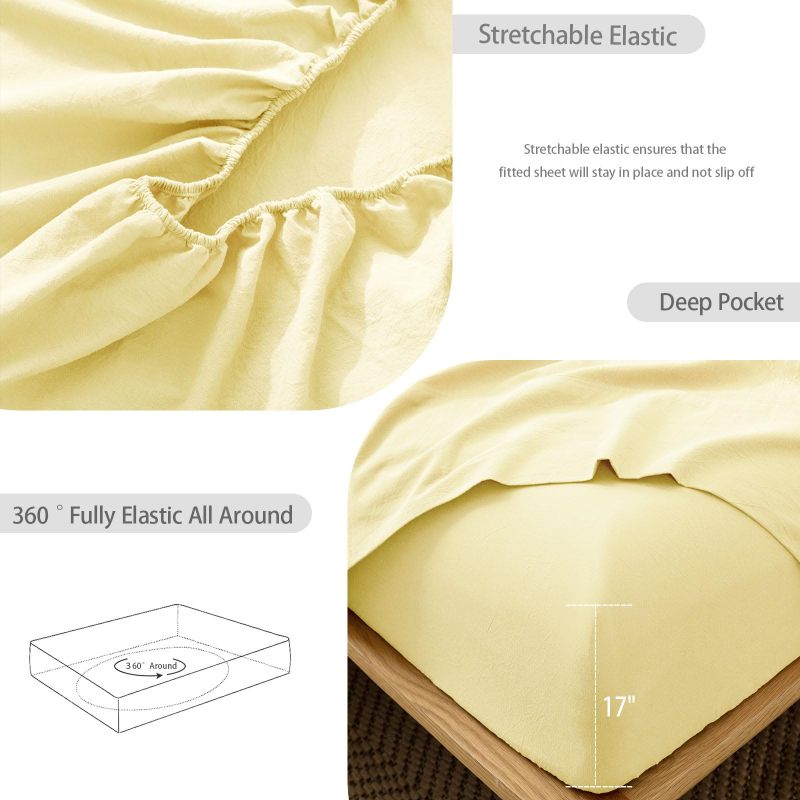1   MooMee Bedding Sheet Set 100% Washed Cotton Linen Like Textured Breathable Durable Soft Comfy (Dark Grey, King)