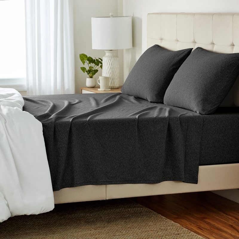 Cotton Jersey 4-Piece Bed Sheet Set, Queen, White, Solid