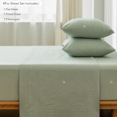 1   MooMee Bedding Sheet Set 100% Washed Cotton Linen Like Textured Breathable Durable Soft Comfy (Dark Grey, King)