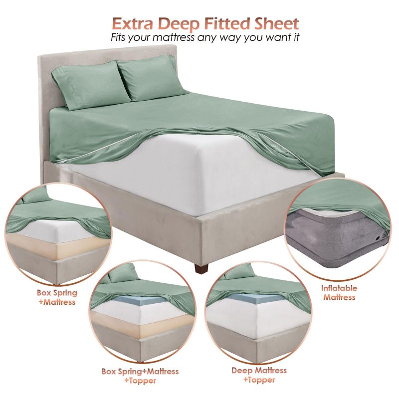 1Extra Deep Pocket King Size Sheets Sets - Fits Mattress 18-24 Inches Deep - Extra Deep Pocket Sheets - 6 Piece King Size Sheets - King Sheets Deep Pocket - Grey Sheets