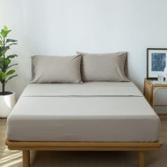 1   MooMee Bedding Sheet Set 100% Washed Cotton Linen Like Textured Breathable Durable Soft Comfy (Dark Grey, King)
