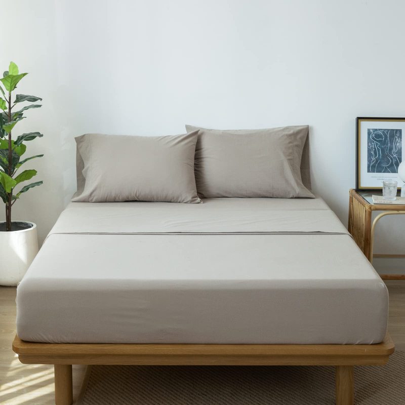 1   MooMee Bedding Sheet Set 100% Washed Cotton Linen Like Textured Breathable Durable Soft Comfy (Dark Grey, King)
