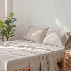 1   MooMee Bedding Sheet Set 100% Washed Cotton Linen Like Textured Breathable Durable Soft Comfy (Dark Grey, King)