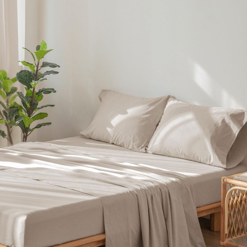1   MooMee Bedding Sheet Set 100% Washed Cotton Linen Like Textured Breathable Durable Soft Comfy (Dark Grey, King)