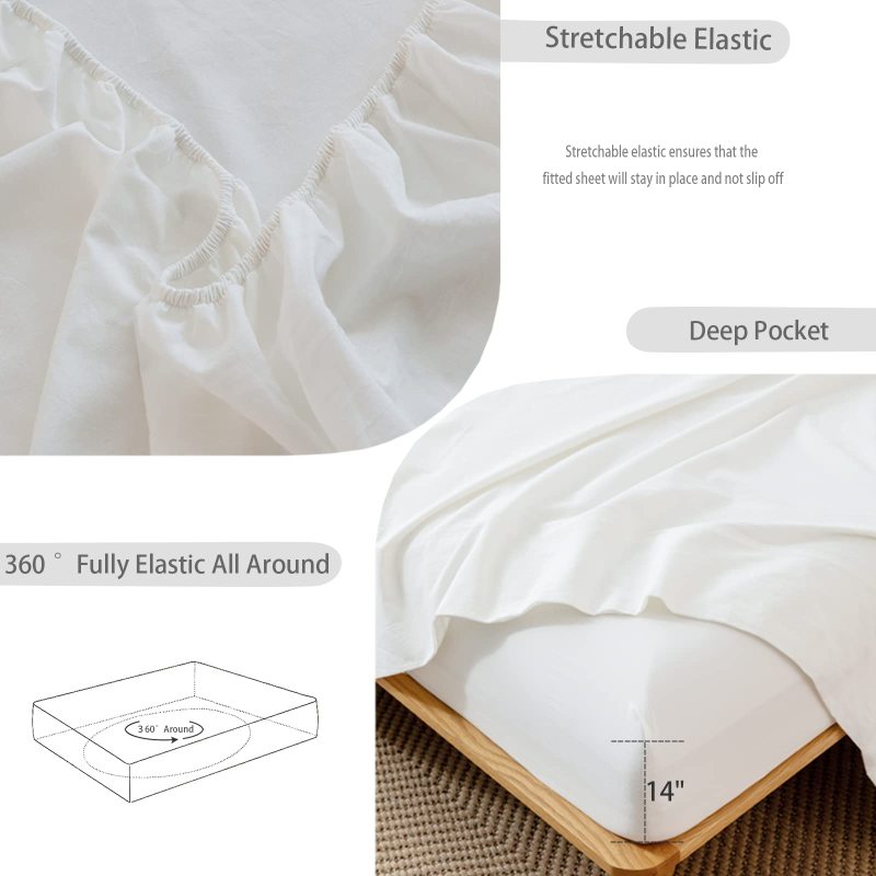 1   MooMee Bedding Sheet Set 100% Washed Cotton Linen Like Textured Breathable Durable Soft Comfy (Dark Grey, King)