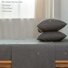 1   MooMee Bedding Sheet Set 100% Washed Cotton Linen Like Textured Breathable Durable Soft Comfy (Dark Grey, King)