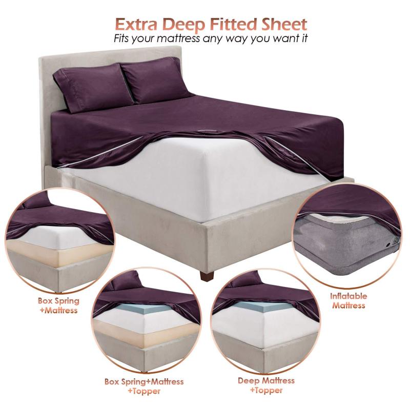 1Extra Deep Pocket King Size Sheets Sets - Fits Mattress 18-24 Inches Deep - Extra Deep Pocket Sheets - 6 Piece King Size Sheets - King Sheets Deep Pocket - Grey Sheets