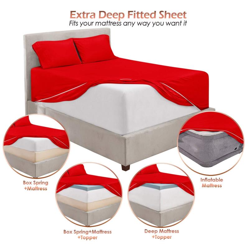 1Extra Deep Pocket King Size Sheets Sets - Fits Mattress 18-24 Inches Deep - Extra Deep Pocket Sheets - 6 Piece King Size Sheets - King Sheets Deep Pocket - Grey Sheets