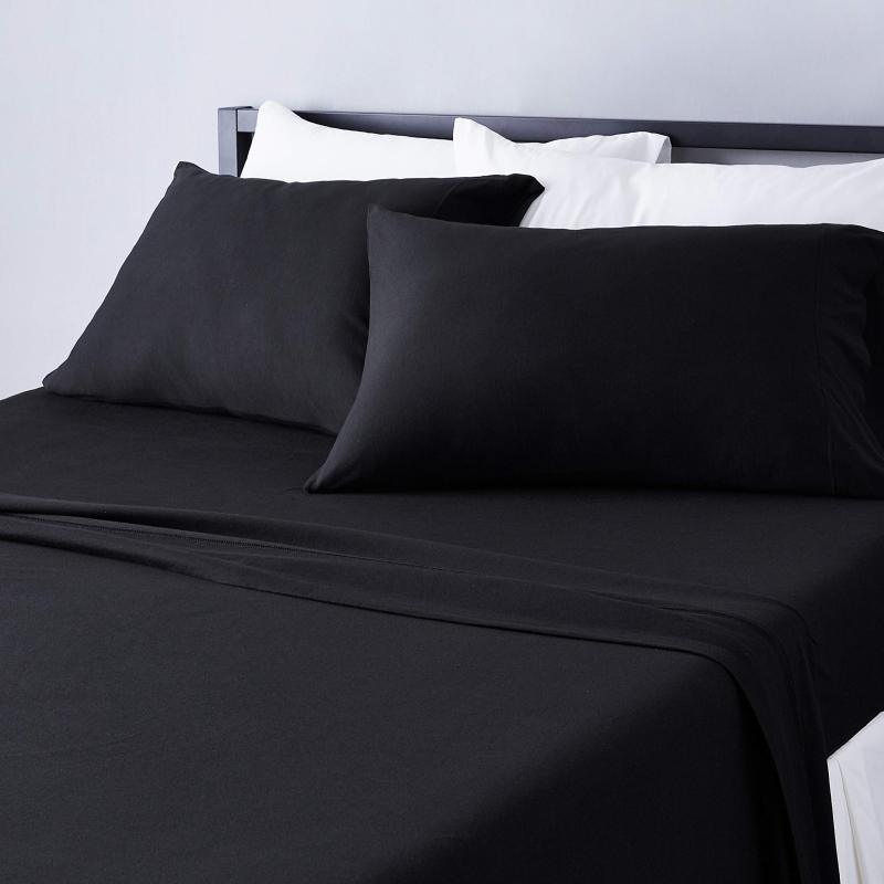 Cotton Jersey 4-Piece Bed Sheet Set, Queen, White, Solid