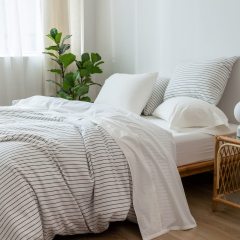 1   MooMee Bedding Sheet Set 100% Washed Cotton Linen Like Textured Breathable Durable Soft Comfy (Dark Grey, King)