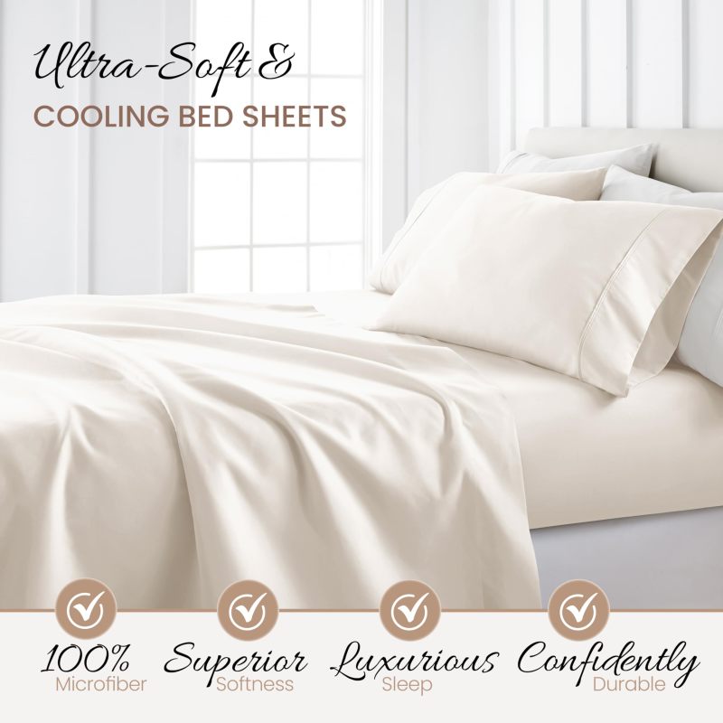 1Extra Deep Pocket King Size Sheets Sets - Fits Mattress 18-24 Inches Deep - Extra Deep Pocket Sheets - 6 Piece King Size Sheets - King Sheets Deep Pocket - Grey Sheets