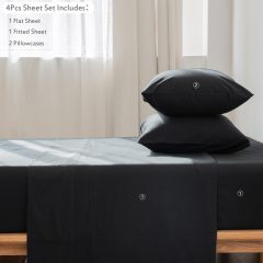 1   MooMee Bedding Sheet Set 100% Washed Cotton Linen Like Textured Breathable Durable Soft Comfy (Dark Grey, King)