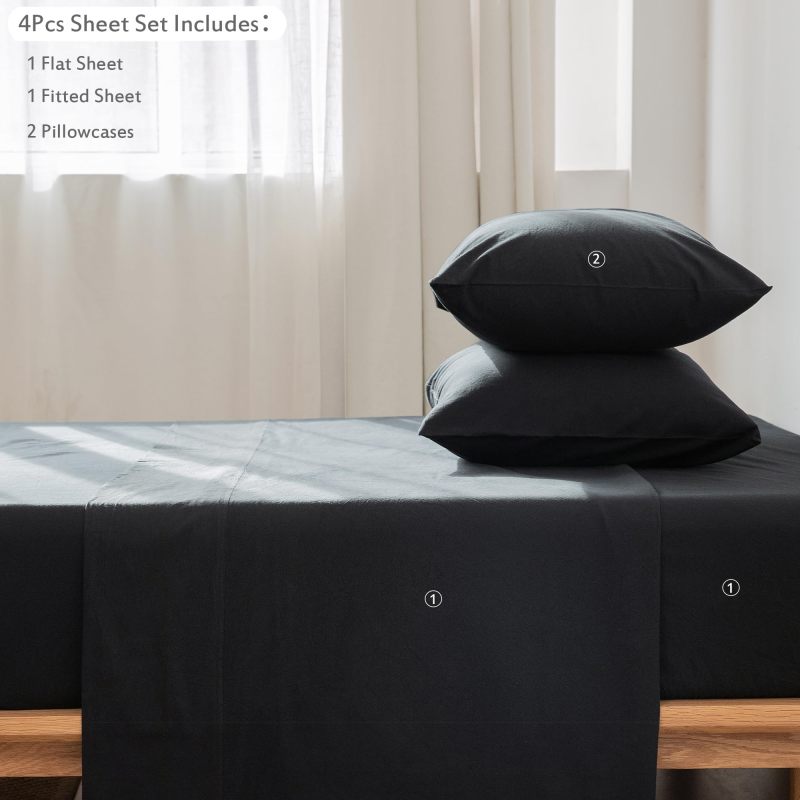 1   MooMee Bedding Sheet Set 100% Washed Cotton Linen Like Textured Breathable Durable Soft Comfy (Dark Grey, King)