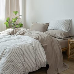 1   MooMee Bedding Sheet Set 100% Washed Cotton Linen Like Textured Breathable Durable Soft Comfy (Dark Grey, King)