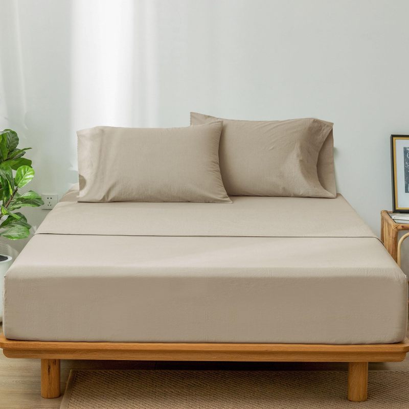 1   MooMee Bedding Sheet Set 100% Washed Cotton Linen Like Textured Breathable Durable Soft Comfy (Dark Grey, King)