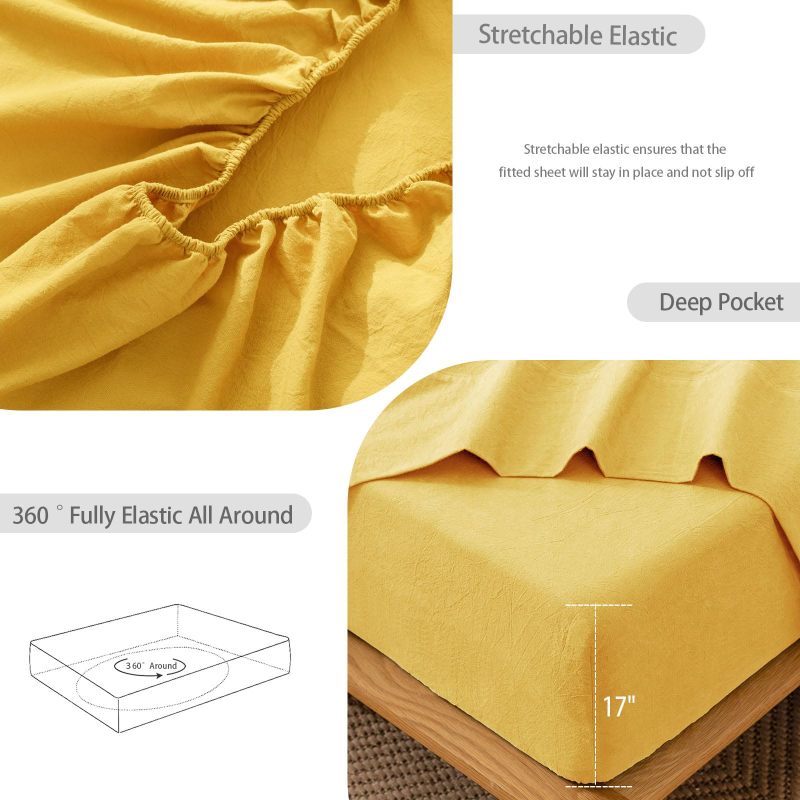1   MooMee Bedding Sheet Set 100% Washed Cotton Linen Like Textured Breathable Durable Soft Comfy (Dark Grey, King)