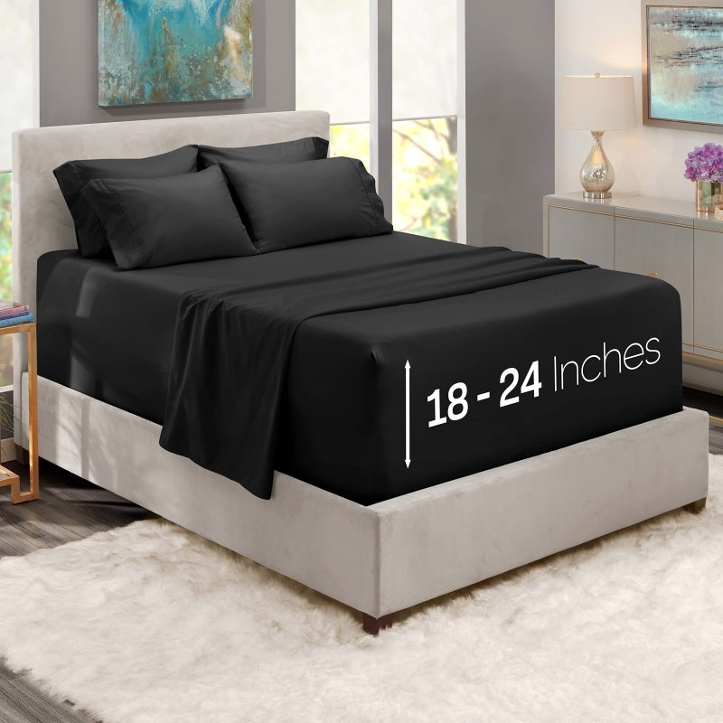 1Extra Deep Pocket King Size Sheets Sets - Fits Mattress 18-24 Inches Deep - Extra Deep Pocket Sheets - 6 Piece King Size Sheets - King Sheets Deep Pocket - Grey Sheets