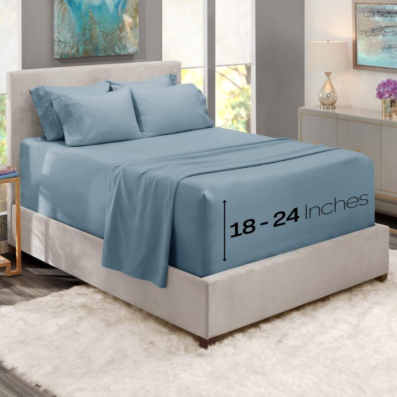 1Extra Deep Pocket King Size Sheets Sets - Fits Mattress 18-24 Inches Deep - Extra Deep Pocket Sheets - 6 Piece King Size Sheets - King Sheets Deep Pocket - Grey Sheets