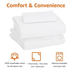 Cotton Jersey 4-Piece Bed Sheet Set, Queen, White, Solid